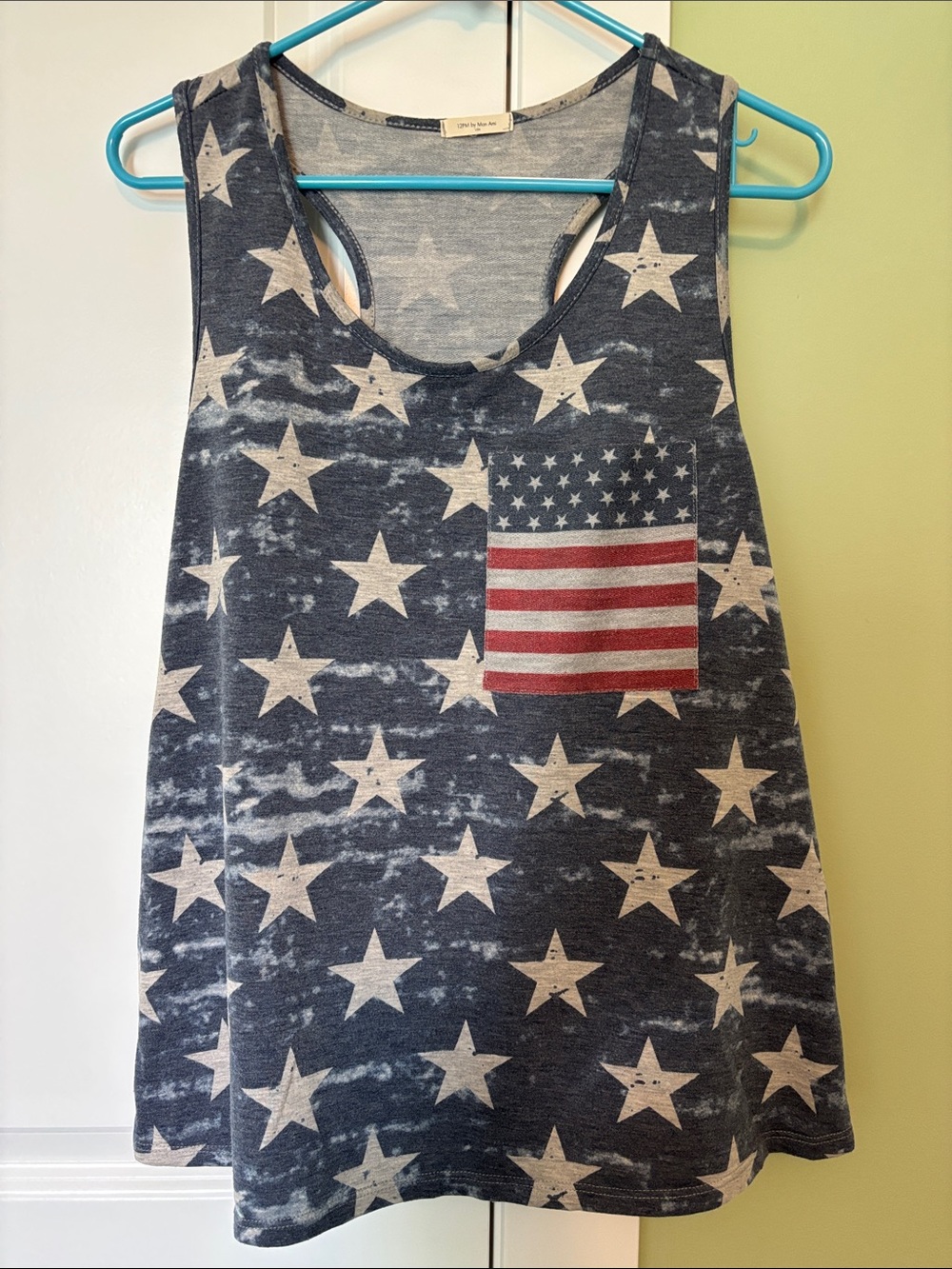 12 Pm By Mon Ami Navy Star Print Tank with Flag Pocket- 4th of July